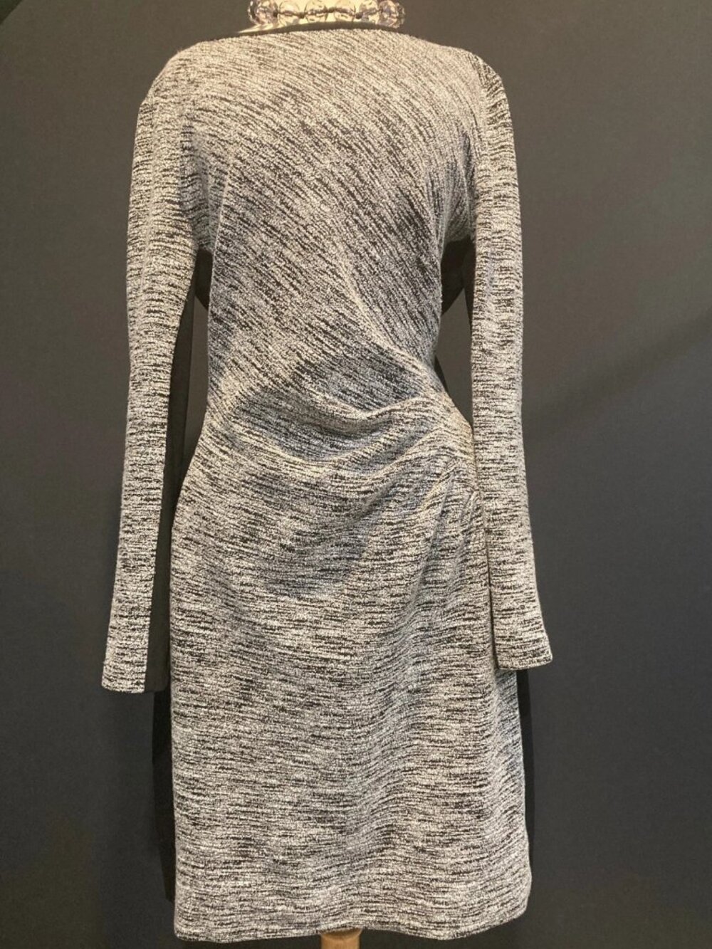 Lauren Ralph Lauren Gray & Black Marled Gathered Waist Dress Size 14